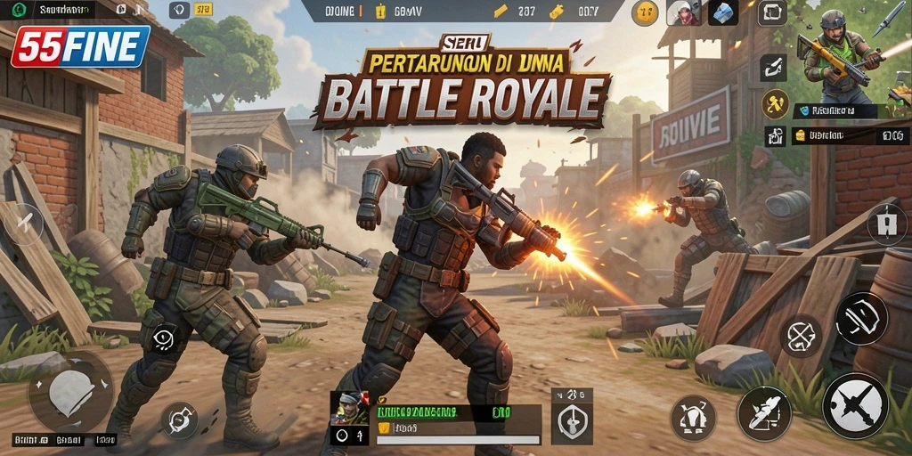 Gameplay seru dalam pertarungan Battle Royale 55FIVE.