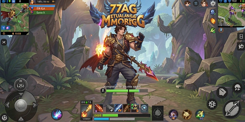 Screenshot gameplay 77AG menampilkan pertarungan epik di dunia MMORPG.
