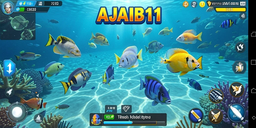Screenshot gameplay AJAIB11 menampilkan aksi menembak ikan yang mendebarkan.