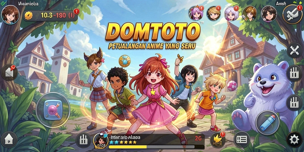 Tampilan gameplay DOMTOTO yang penuh warna dan aksi seru.