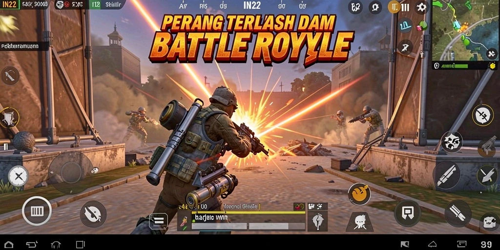 Menampilkan aksi seru dalam gameplay Battle Royale di IN22.