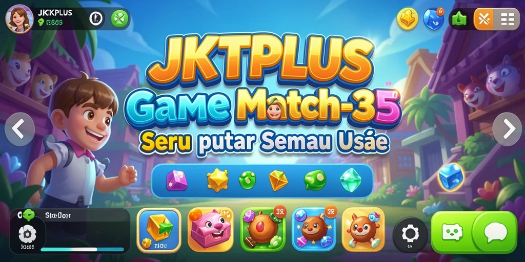 Tampilan gameplay seru di JKTPLUS dengan tantangan Match-3 yang menarik.