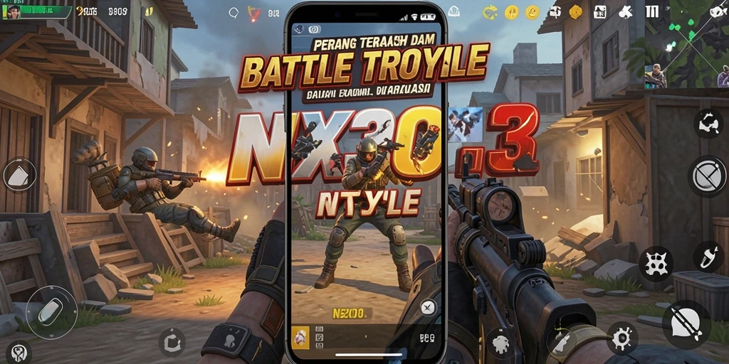 Screenshot gameplay NX303 menampilkan aksi Battle Royale yang intens dan mendebarkan.