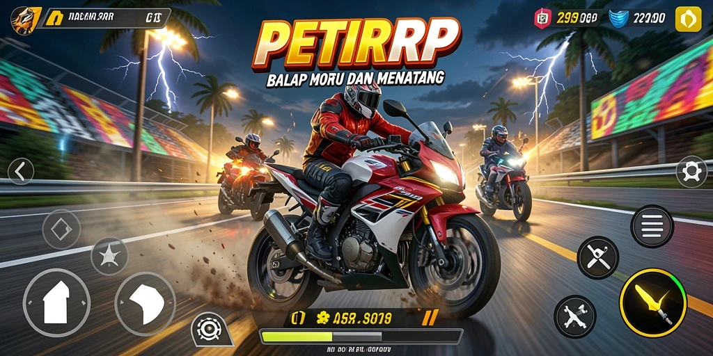 Tampilan grafis menawan dengan aksi balapan motor yang intens.