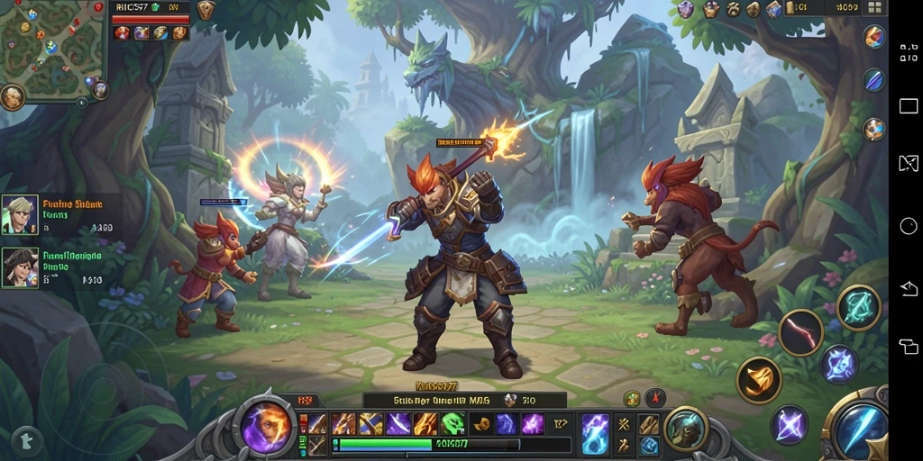 Tangkapan layar gameplay RICIS77 menunjukkan pertempuran epik di dunia fantasi.