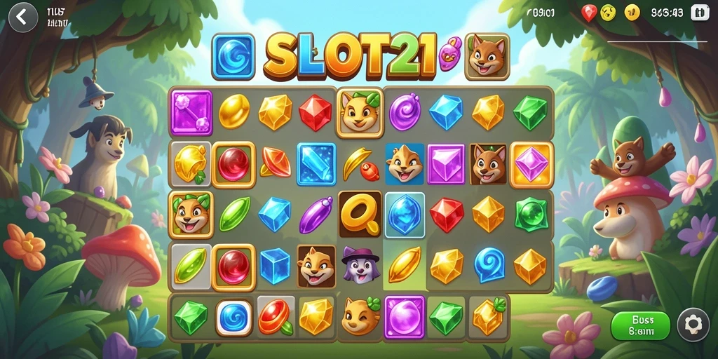 Tampilan gameplay seru yang mencocokkan simbol dalam SLOT21.