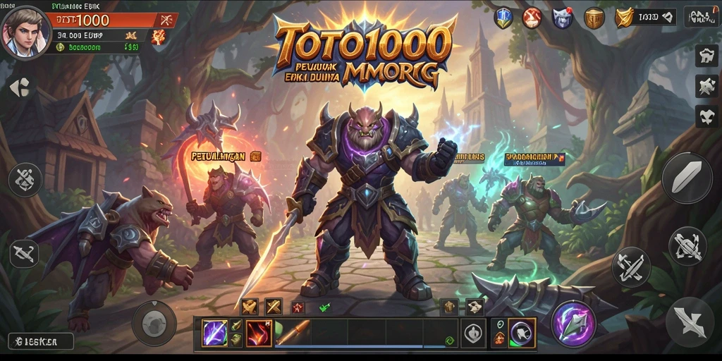 Screenshot utama TOTO1000 menampilkan aksi mendebarkan dalam pertempuran MMORPG.
