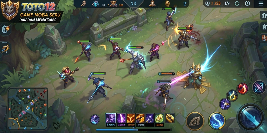 Screenshot menunjukkan aksi seru dalam permainan MOBA TOTO12.