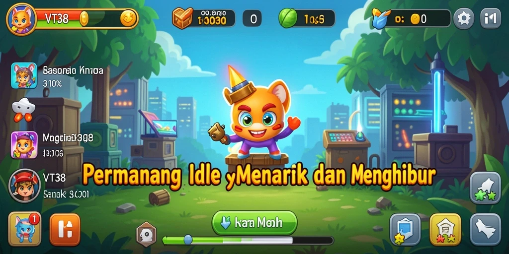 Menampilkan karakter mengumpulkan sumber daya dalam gameplay Idle yang mengasyikkan.